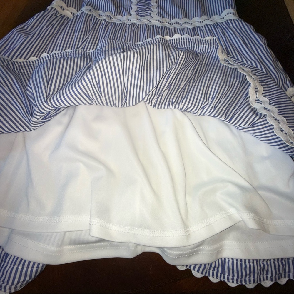 NEW Entro Womens Dress Large Navy Tiered Striped Dress Rick Rack Trim Lined - Picture 7 of 9